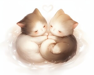 Two adorable cats cuddle closely, creating a heartwarming and serene scene filled with warmth and affection.