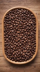 Obraz premium Coffee beans arranged in a decorative bowl on a wooden table, decor, table, bowl