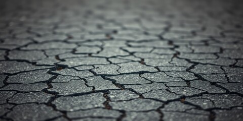 Obraz premium Close-up view of a cracked, dark gray surface, exhibiting a network of intricate fissures and textures