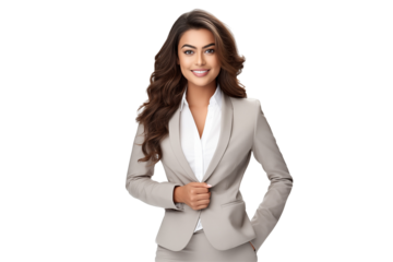 Smiling indian business women in suits on transparent background. Women in business attire. Rich men. Business manager. Startup boss. Indian women. American woman. Isolated image. Png. India. PNG cut.