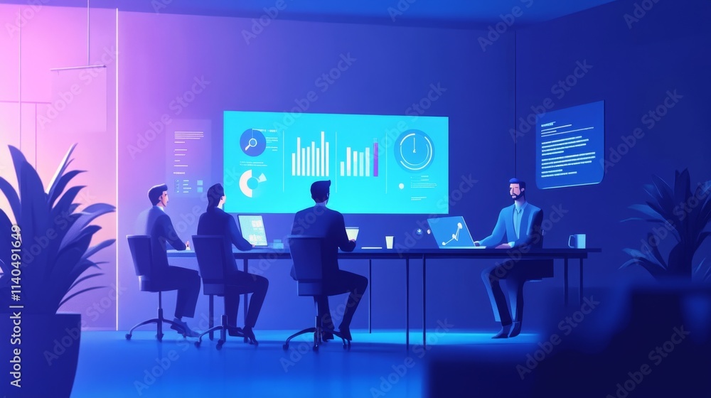 Poster business analyst in modern office setting with data presentation