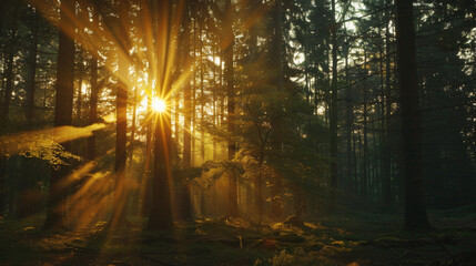Glowing Forest Sunset with Warm Colors