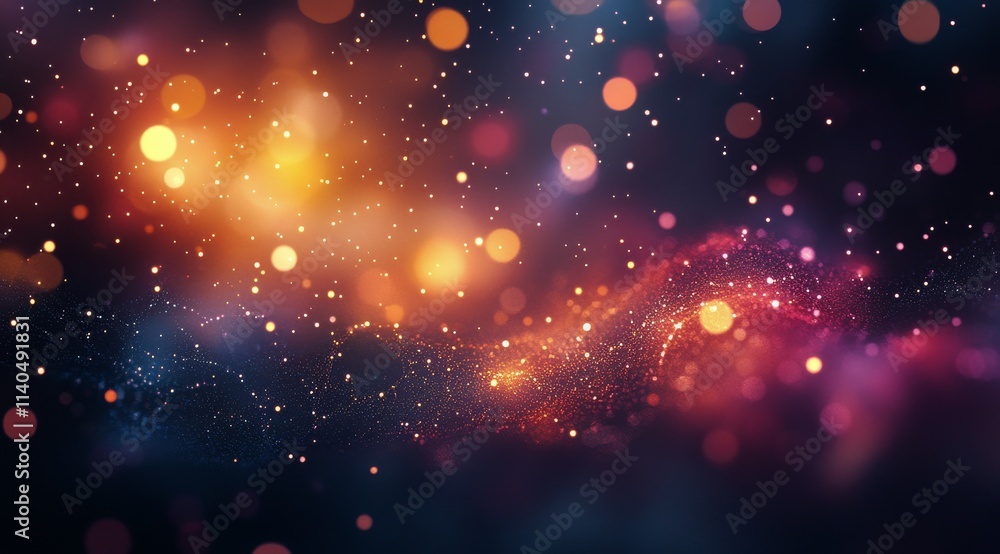 Poster stunning cosmic abstraction with vibrant colors and luminous particles in a dark space