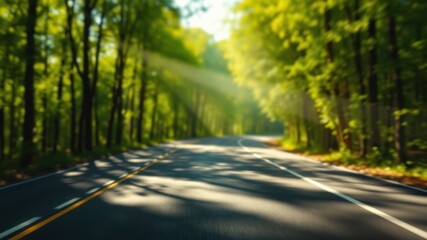 Obraz premium Scenic Drive Through Lush Green Forest Canopy on a Sunny Day