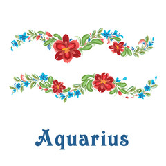 Aquarius. Zodiac sign flower stylized in vector. 