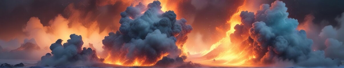 Naklejka premium Dance of swirling flames and frosty mists amidst clouds, frosted, fiery