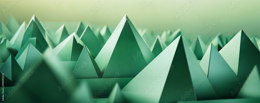 Aufkleber green three-dimensional surface with triangular pyramids. high tech, atmospheric banner.