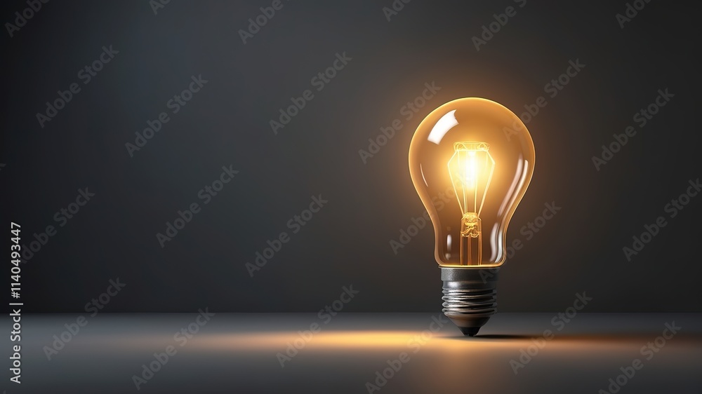 Poster light bulb glowing among shutdown light bulb in dark area with copy space for creative thinking , pr