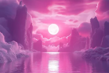 Gardinen Transcendent pink landscape conveying tranquil creation at sunset by serene waters © ArtKom