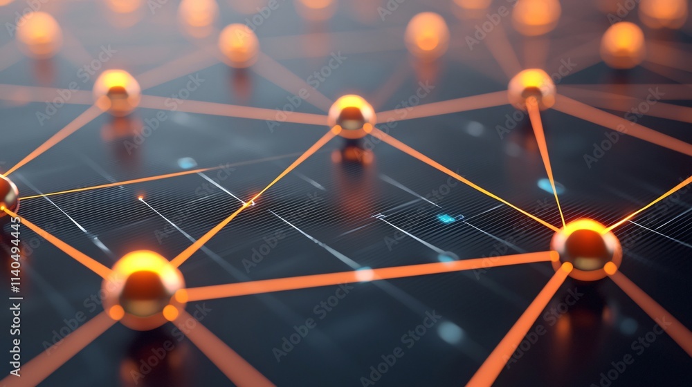 Poster abstract network structure with glowing nodes and lines, representing technology and connectivity.