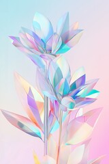 Iridescent flowers in pastel hues, blending natural beauty with abstract artistic expression. Minimal floral composition. Spring awakening concept.	