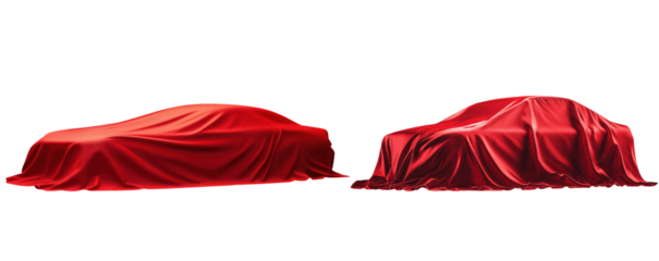 A Striking Visual of Two Covered Cars with Red Drapes 