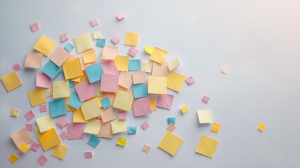 Pastel Square Notes Scattered on a White Surface A Colorful Reminder of Ideas and Tasks