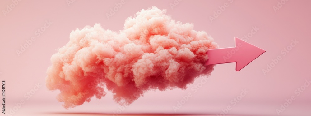 Poster soft pink cloud with arrow directionally pointing, symbolizing movement or change on a gentle pastel