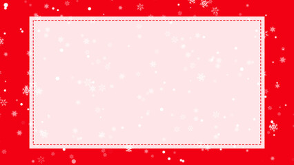 christmas red background with snowflakes falling and frame, winter holiday and new year sale copy space social media design element