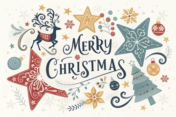 christmas greeting card with snowflakes Lettering Merry Christmas and Happy New Year