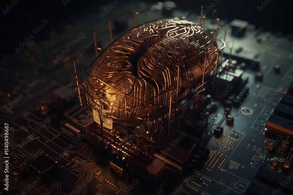 Poster Artificial intelligence science concept with technological AI brain on the circuit board.