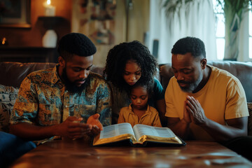 African family praying for god.