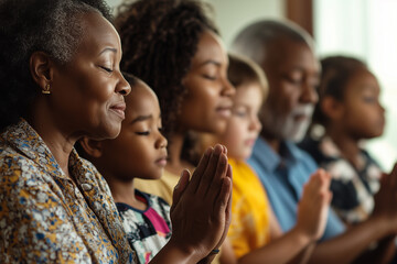 African family praying for god.