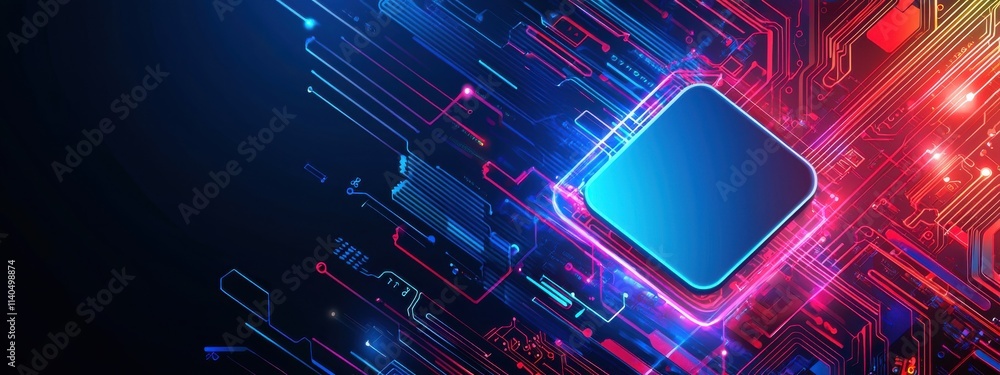 Poster vibrant abstract background with colorful circuit patterns and shiny elements, ideal for technology,