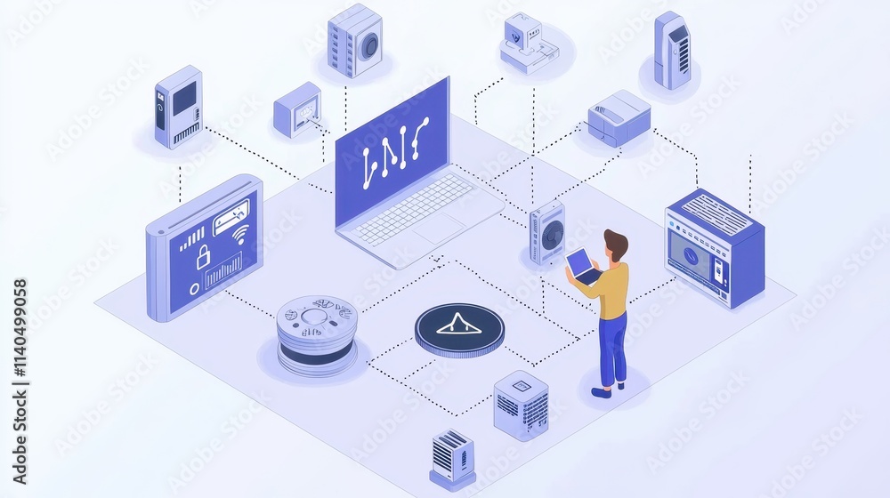 Poster individual monitoring iot devices connected via blockchain technology in modern smart home environme