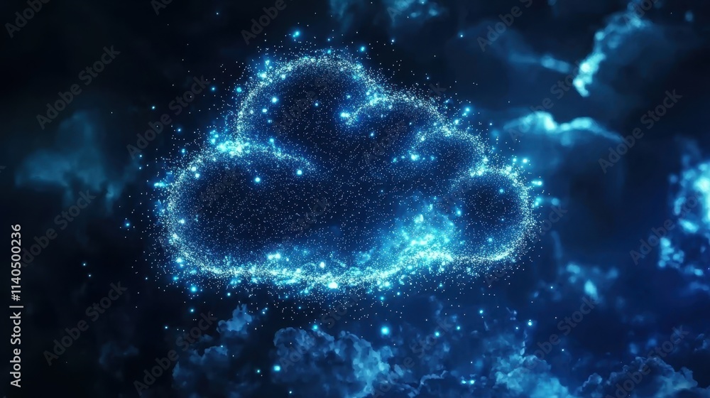 Poster remote collaboration and teamwork in cloud computing environment featuring abstract cloud design