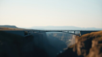Elevated Pedestrian Bridge Spanning a Deep Gorge at Sunset