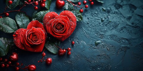 [Moody Red Roses on Dark Background] Moody Red Roses Against Dark Background with Fallen Petals