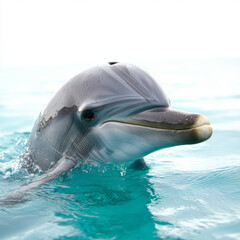 curious dolphin peeking above water, showcasing its playful nature