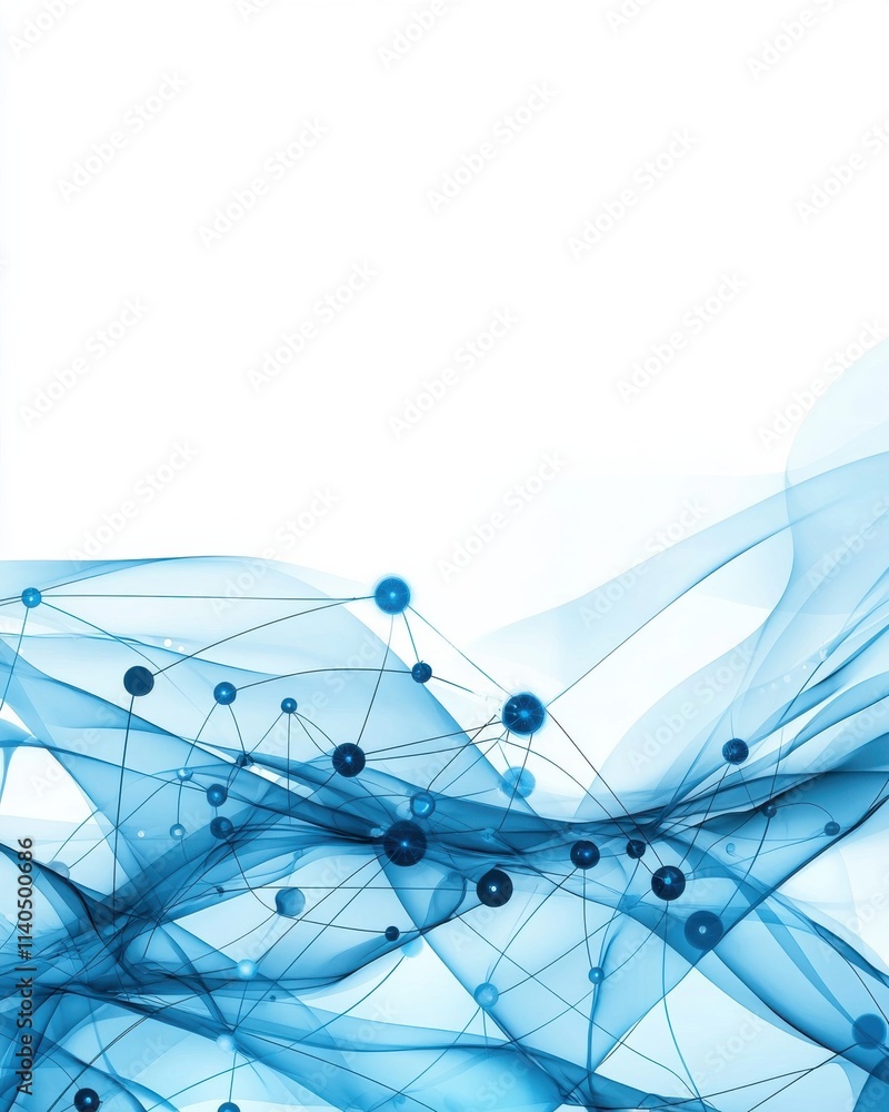 Poster abstract blue waves with connecting dots representing digital networks and technology concepts in a 