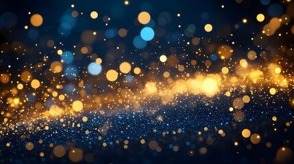Abstract Dark Blue and Gold Particle Background