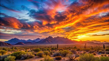 Sunrise skies over mountains in Rio Verde Arizona, macro shot