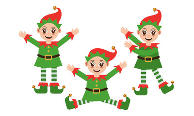 Christmas set.Happy elves smiling in elf Christmas costume vector illustration.