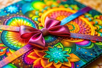 Macro Colorful Gift Card Photography: Close-up Details, Vibrant Colors, Festive Designs, Holiday Gift Cards, Detailed Texture, Gift Card Design, Macro Shot, Gift Card Photography