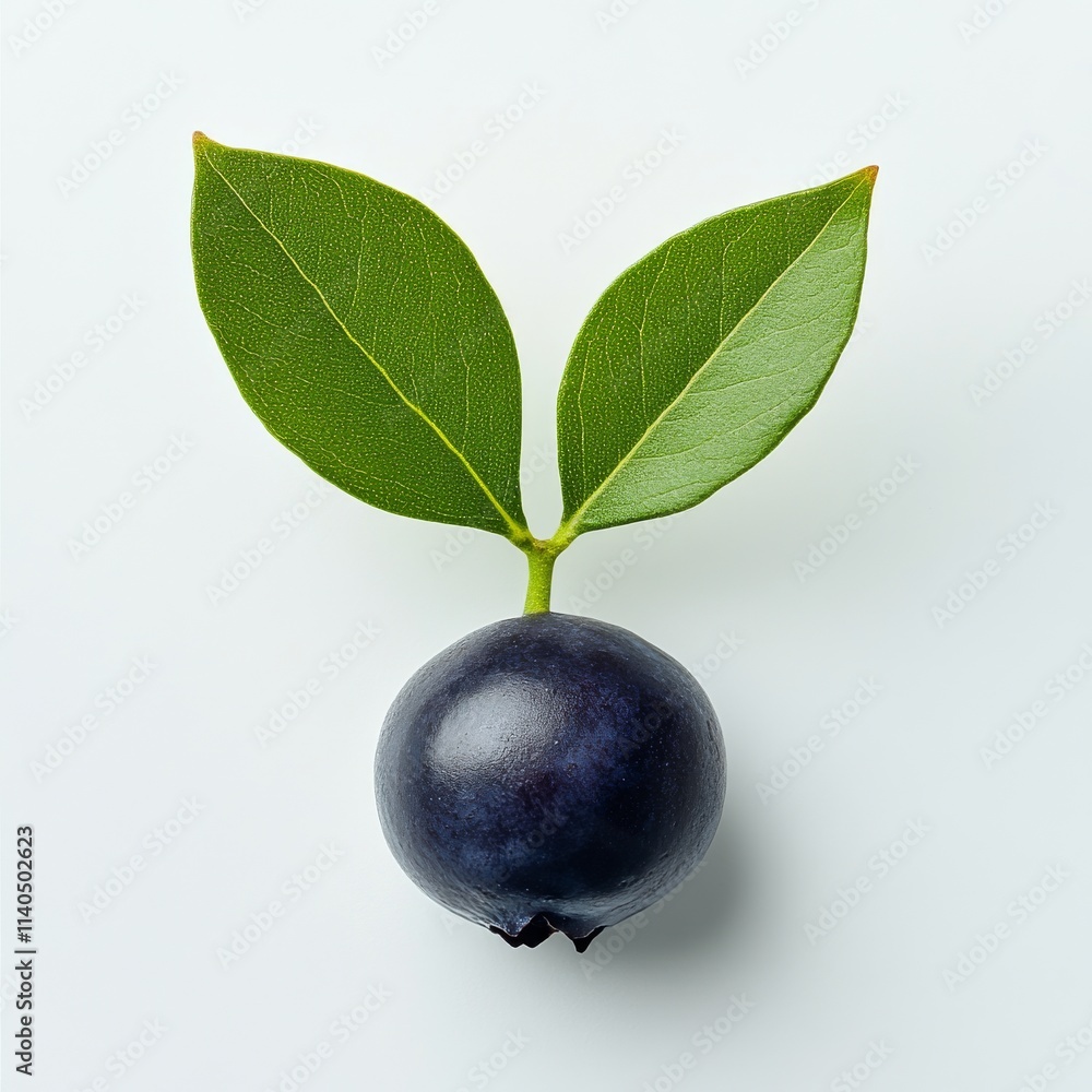 Poster single blueberry positioned against a minimalist background showcasing its color and form
