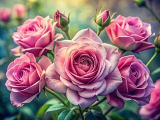 Naklejka premium Macro Dust Pink Rose Watercolor Botanical Print, Floral Art, Pink Rose Closeup, Watercolor Painting, Botanical Illustration, Rose Macro Photography