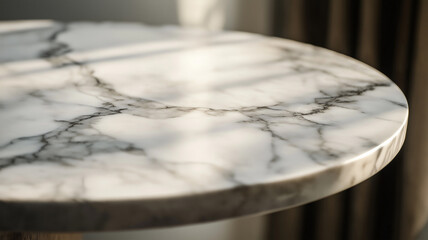 Obraz premium Close up of a round white marble table top. Concept of elegance and interior design.