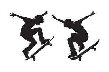 Boy on Skateboard silhouette vector illustration, Boy on Skateboard silhouette Bundle 