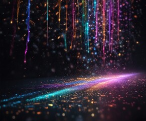 Obraz premium Colorful abstract glitter lights on a dark background, gold, brilliant