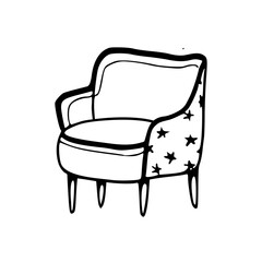 A drawing of a black and white chair