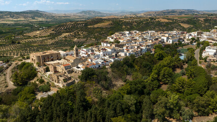Obraz premium Panoramic aerial view of the historic center of the town of Bernalda, in the province of Matera, Basilicata, Italy. It is a traditional Italian village.