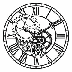 Steampunk Christmas clock Clipart, Steampunk Christmas clock Black silhouette