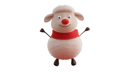 [cartoon sheep cartoon standing upright] Adorable Cartoon Sheep with Smiling Face in Red Striped Sweater - Joyful & Friendly Character on Black Background