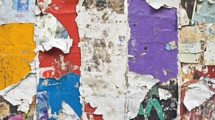 Fototapeta premium An artistic abstract background featuring torn street posters. 