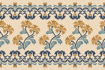 Vintage floral pattern with ornamental elements. Motifs African boho paisley. Floral Ikat pattern embroidery border. Ethnic ikat floral Indian Pattern.Design for Wallpaper and Textile Design