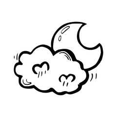 a line art cartoon drawing of  funny cloud  icon