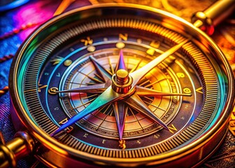 Naklejka premium Macro Photography: North Arrow Symbols, Compass Rose, Navigation, Orientation, Map Symbols, Detailed Close-up Shots
