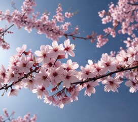 Obraz premium Cherry blossoms floating serenely on a breeze, gentle, cherry blossom