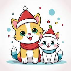 Fototapeta premium Cute Christmas Cats with Santa hat