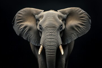 Fototapeta premium Majestic elephant close up showcasing detailed textures and features against a dark background